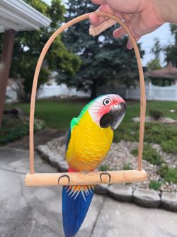 Hand-Painted Wooden Parrot Figurine on Swing