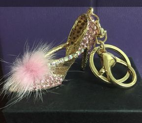 Pink And Gold Shoe Purse Charm Keychain