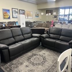 Black MatchLeather Sofá And Loveseat Manual Recliner 