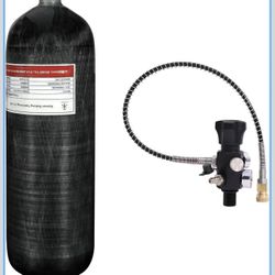 TUXING 6.8 litres, 4500 psi, 300 bar, carbon fibre air tank (empty bottle) paintball filling station with two pressure gauges up to 24 inch high press