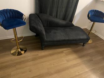 Gold and Royal blue bar stools and couch