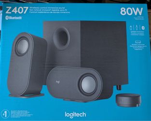 Logitech Z407 Bluetooth Computer Speakers with Subwoofer and Wireless Control, Immersive Sound, Premium Audio with Multiple Inputs, USB Speakers