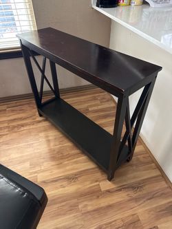 Dark Brown Wood Console Table with Bottom Shelf