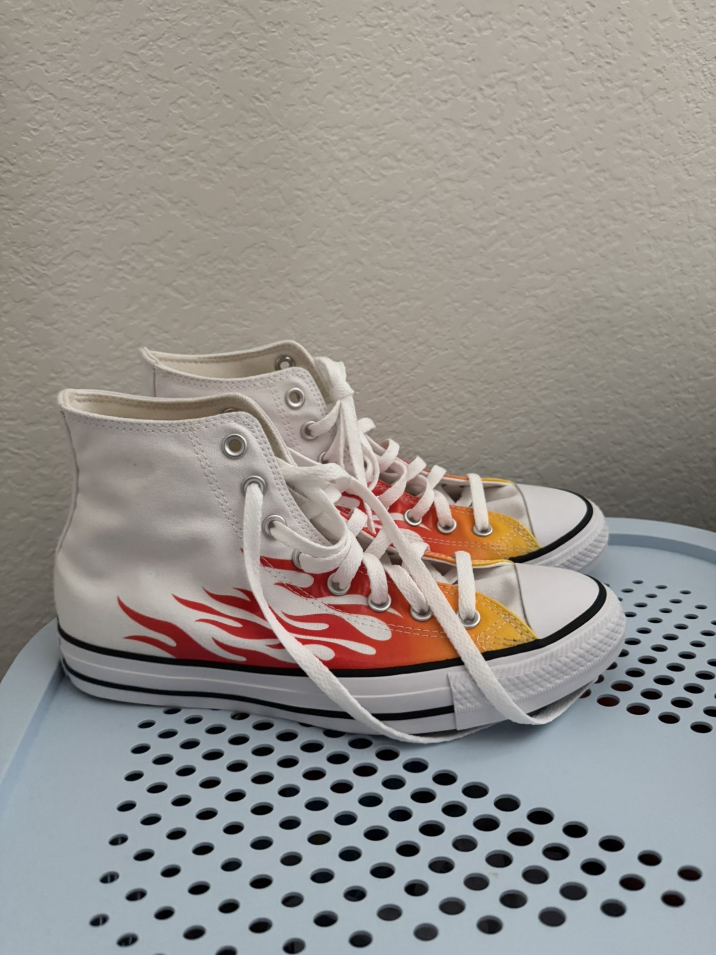 White Converse/ Flames