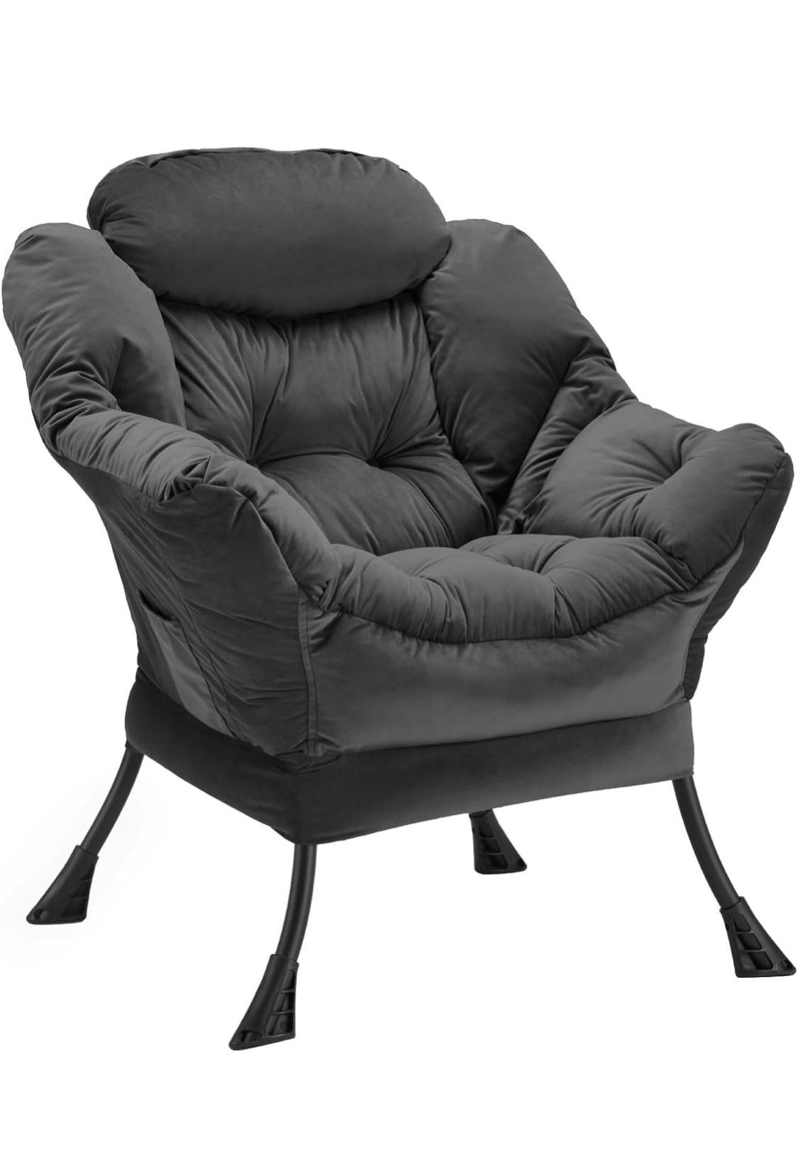 Lazy Chair Thick Padded, Accent Chair Velvet Upholstered with Wide Seat, Stable Metal Frame and Non-Slip Pad, Modern Sofa Armchair with Side Storage B