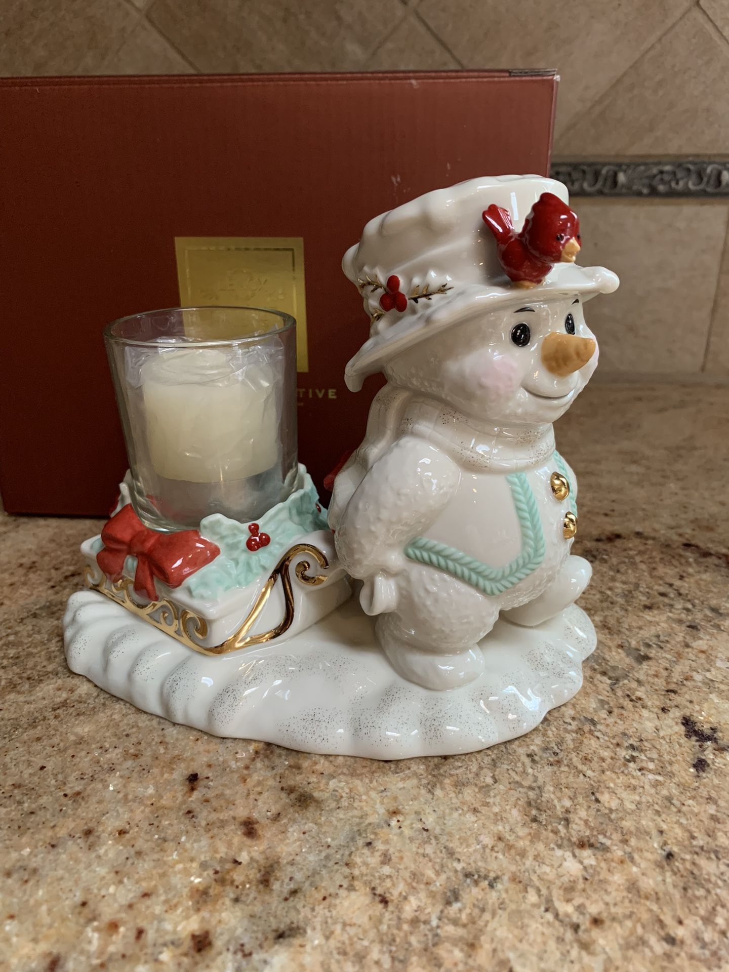 Lenox Christmas Snowman Cardinal Sleigh Votive Candle Holder