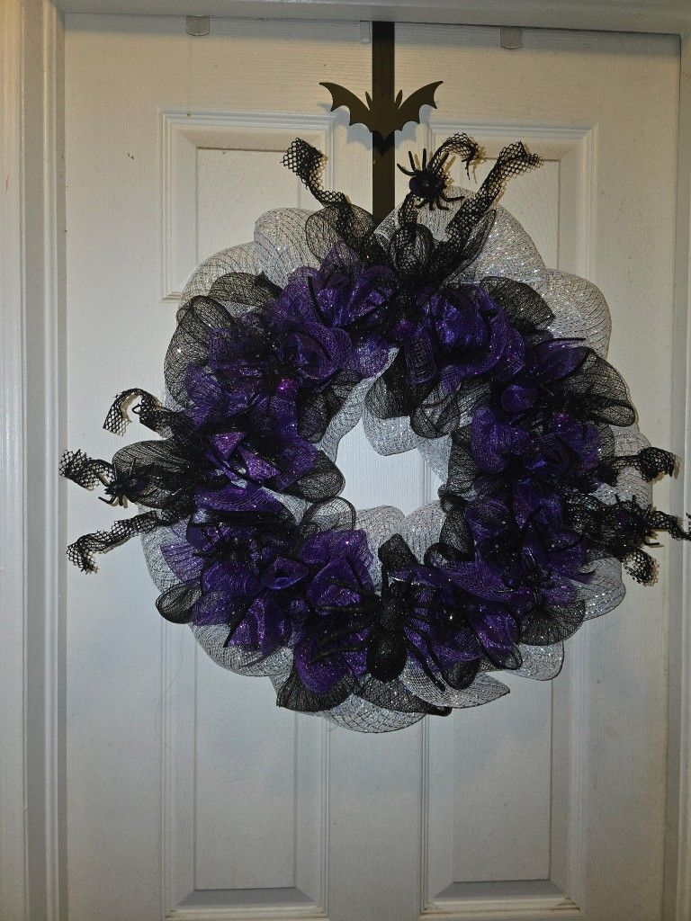Purple and Black Spider Wreath