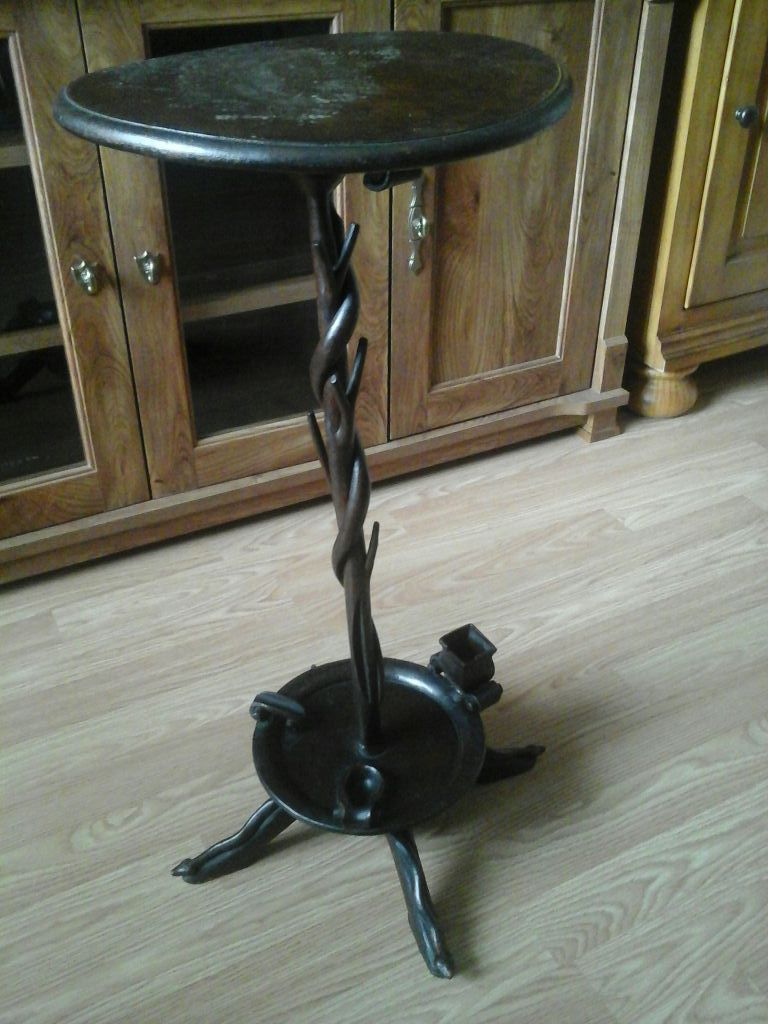 Antique wood carved smoking stand snake feet & one snake going up stand. Old one