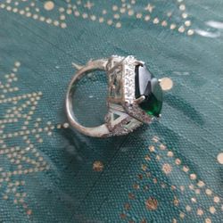 Silver Ring With Green Stone 
