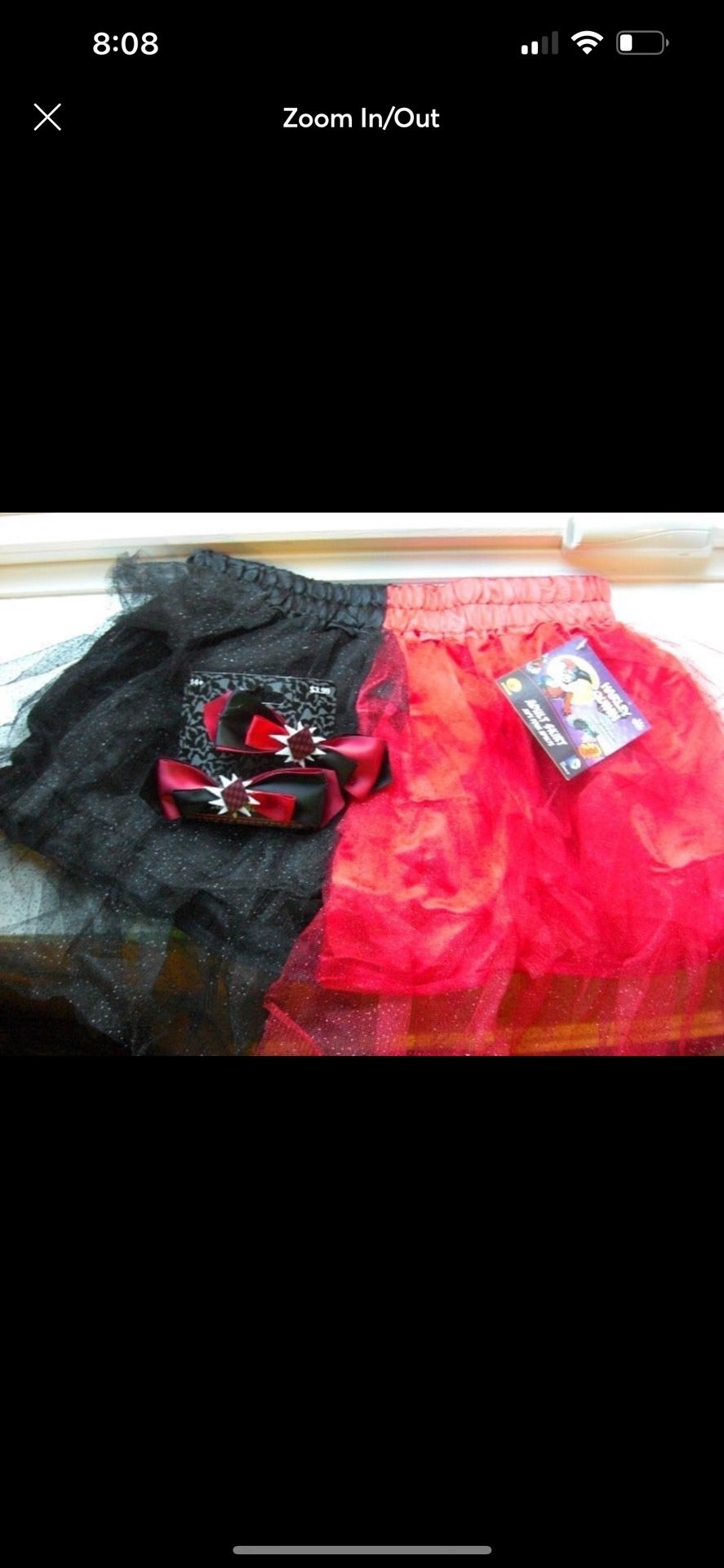Harley Quinn Tutu skirt women w/hair clips one size fits most