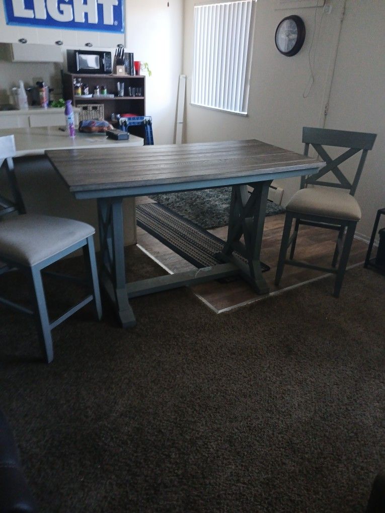 Dining Table Bar Height And 2 Bar Stools