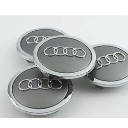 Audi Gray Wheel Hub Center Caps with Chrome Logo for Audi 69MM 4 pcs