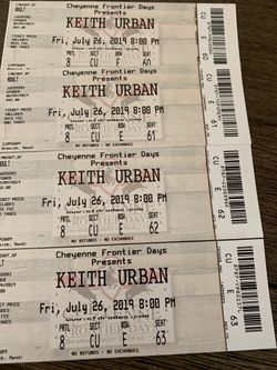 4 tickets to Keith Urban concert In Cheyenne. Tickets to concert include entrance into the fair.