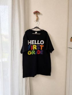 “Hello First Grade” Kids Black Graphic T-Shirt – Port & Company – Youth Large