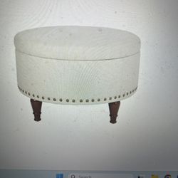 Round Leather Storage Ottoman 