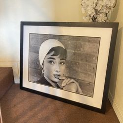 Audrey Hepburn Large Framed Art 33” x 26”