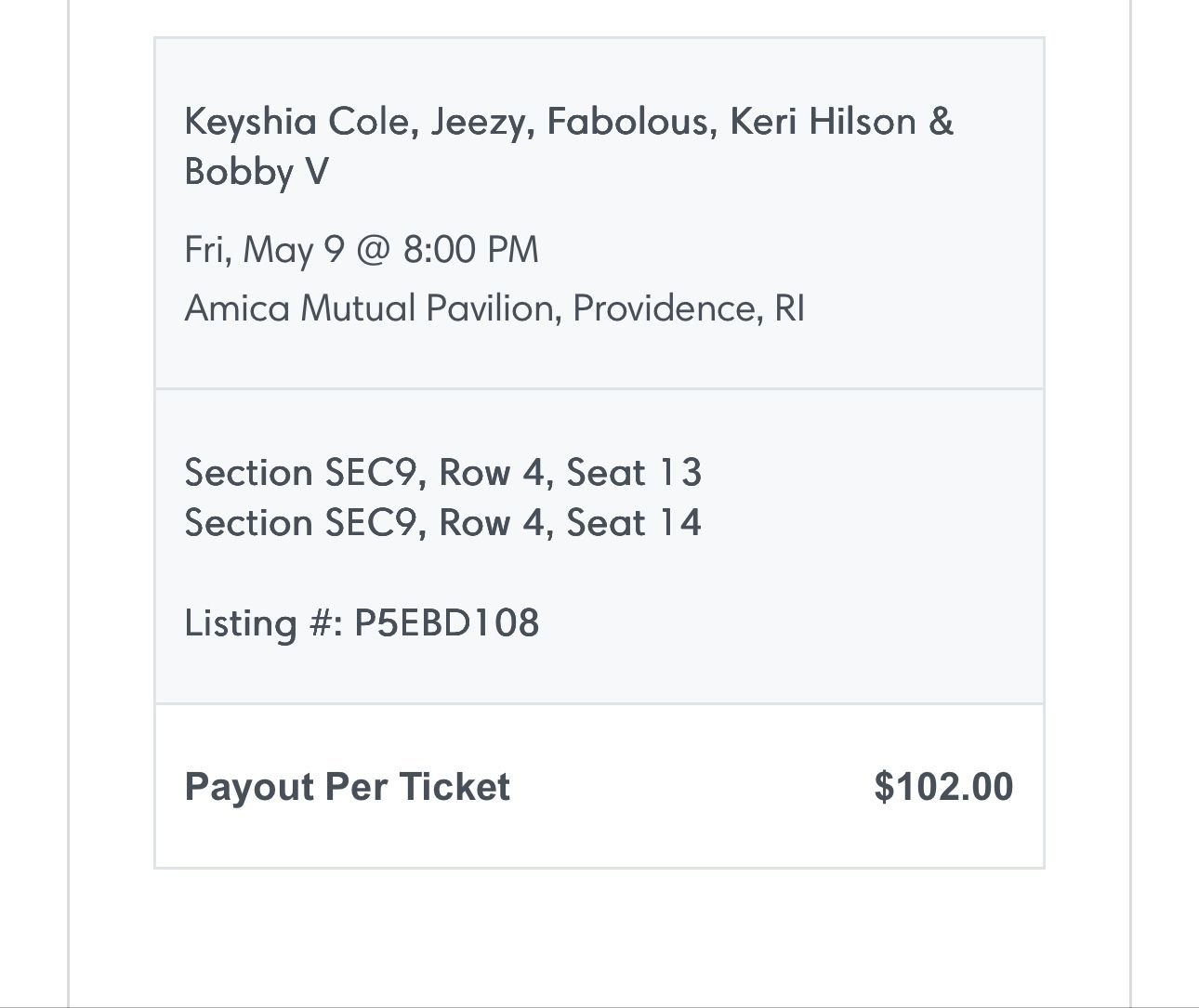 Concert Tickets For 5/09/2025