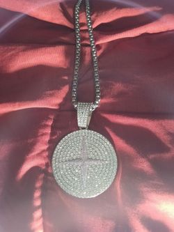 Fake Iced Out Round Pendant Chain stainless steel Necklace