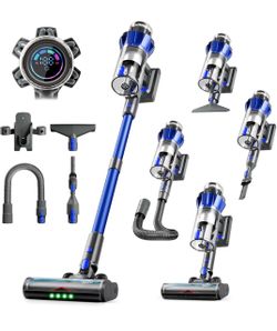 Hearten Cordless Vacuum Cleaner, 600W 70KPa 65Mins Cordless Stick Vacuum Anti-Tangle Brush, Auto Mode & Dirt Sensor, Removable Battery, 1.8L Cup, Hard