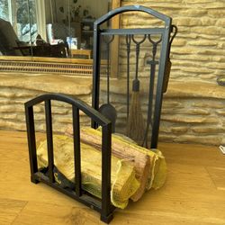Fireplace Tool Set with Integrated Log Rack