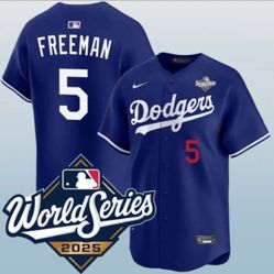 LA Dodgers Freddie Freeman Blue Jerseys with 2025 World series patch