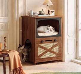 Tv shaped  two tier cat furniture for litter box coverage