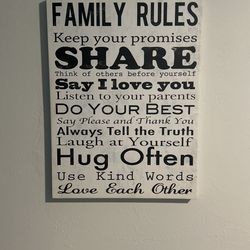 Canvas Family Rules Wall Art