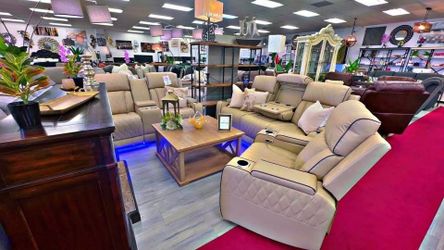 3- piece beige Color Breathing Leather Recliner sofa set