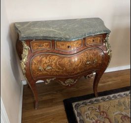 Bombe Commode With Marquetry and Green Marble Top