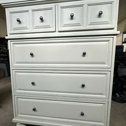 Tall Wood 5 Drawer White Dresser