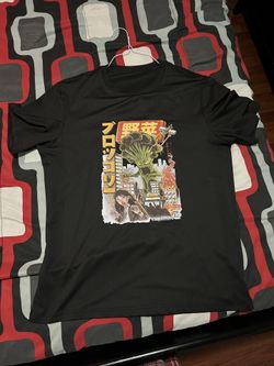 mens black and orange anime graphic tee