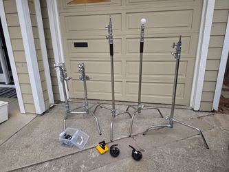 4 C Stands, weights, clamps, audio video photo bundle equipment