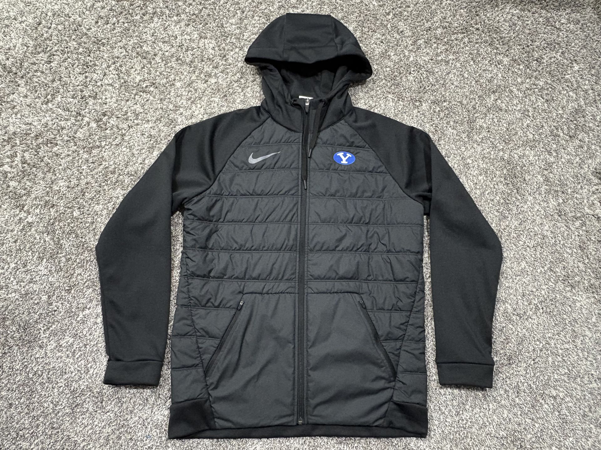 Men’s NIKE ‘Brigham Young University’ Black Polyester Hooded Jacket - Size Medium