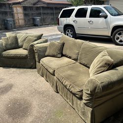 Green Plush Couch And Loveseat