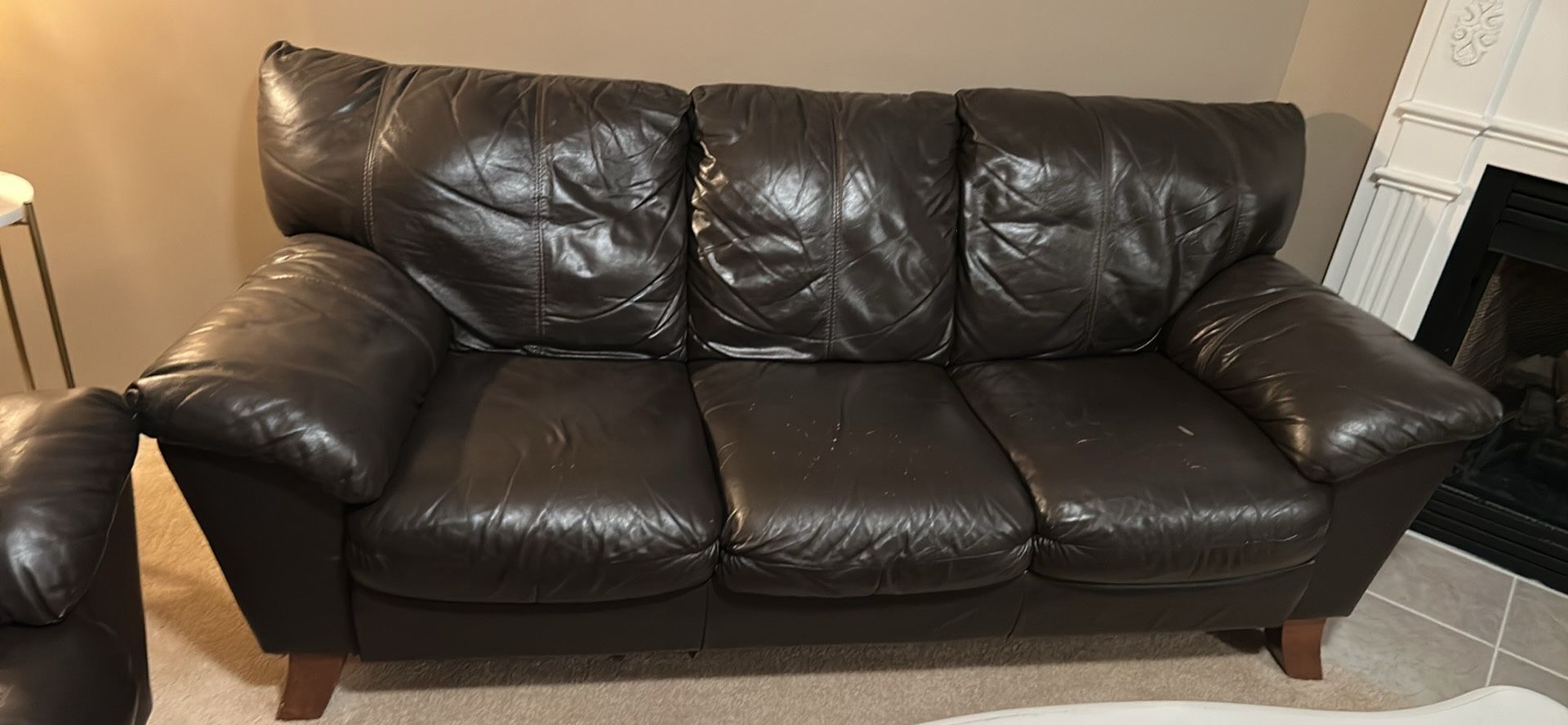 Brown Leather Sofa and Loveseat
