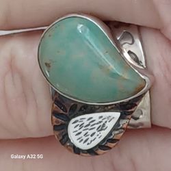 Vtg.JAY KING "DTR" STERLING SILVER & COPPER TURQUOISE RING-SZ7 .50