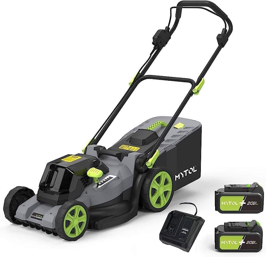MYTOL 40V(20V X2) Cordless Lawn Mower, 16'' Lawn Mower with 4.0Ah Batteries and Charger, Brushless Motor, 6 Mowing Heights & 11.9 Gal Grass Box, Light