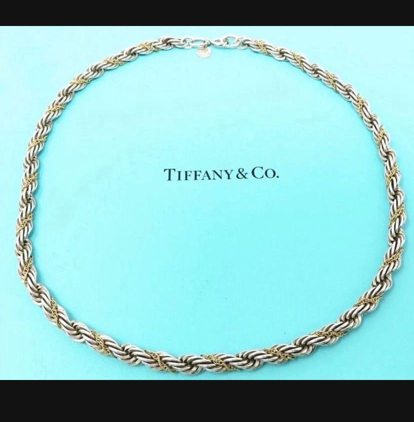 Vintage Tiffany & Co. 14k Gold / 925 Silver 6mm Rope Chain Twist Necklace 18"