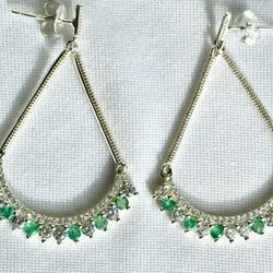 Genuine Colombian emerald earrings, silver 925, real natural emerald