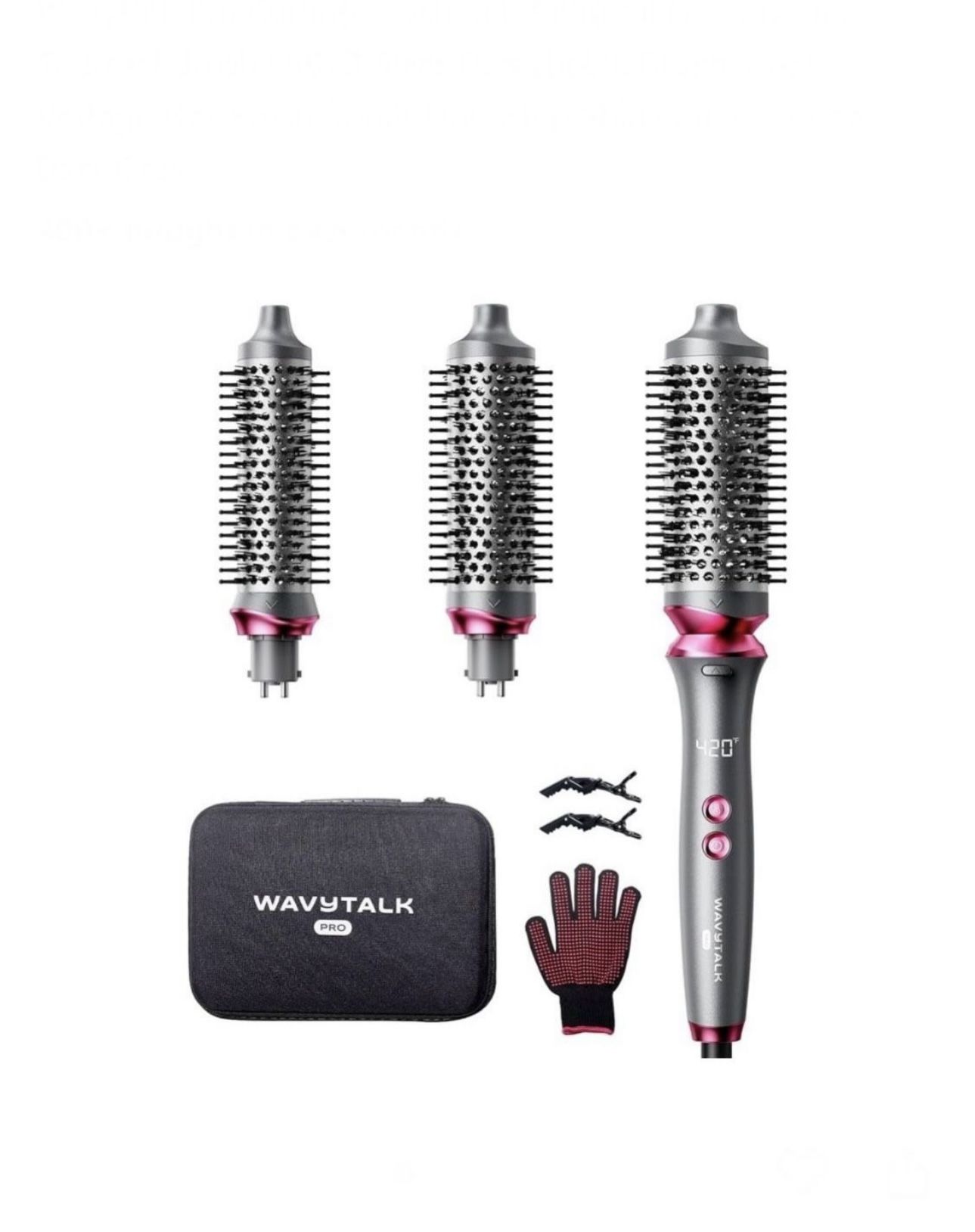 Wavytalk Pro Curling Brush Set, Bilateral Negative Ion Thermal Brush with 3 Sizes Detachable Brush, Dual Voltage Hot Brush Styler One-Step Shiny Blowo