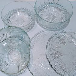 Glassware 6 pc. - 2 Serving Platters, Large & Med Nesting Bowls, 2 Candy, Nut Bowls