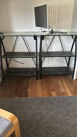 Metal and glass bookshelves