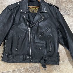 Vintage Hudson Leather Mens belted motorcycle biker leather jacket size 48
