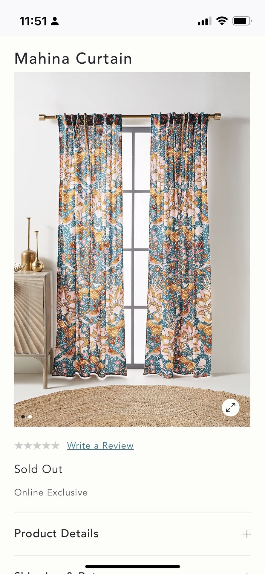 Anthropologie Mahina boho floral curtains