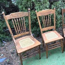 Victorian Antique 2 Wooden Cane Seat Chair Set