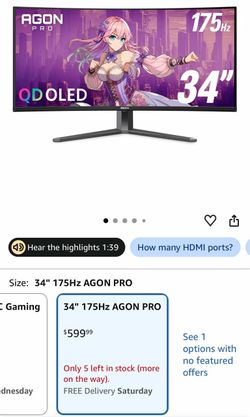 AOC 34” QD-OLED Ultrawide 175Hz Gaming Monitor - Brand New
