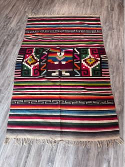Mexican Zapotec Kilim Hand Woven Wool Rug Tapestry Blanket 49 x 78