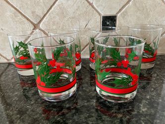 Christmas Holly Rocks Glasses Set of 6
