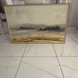 Framed Watercolor Landscape Painting