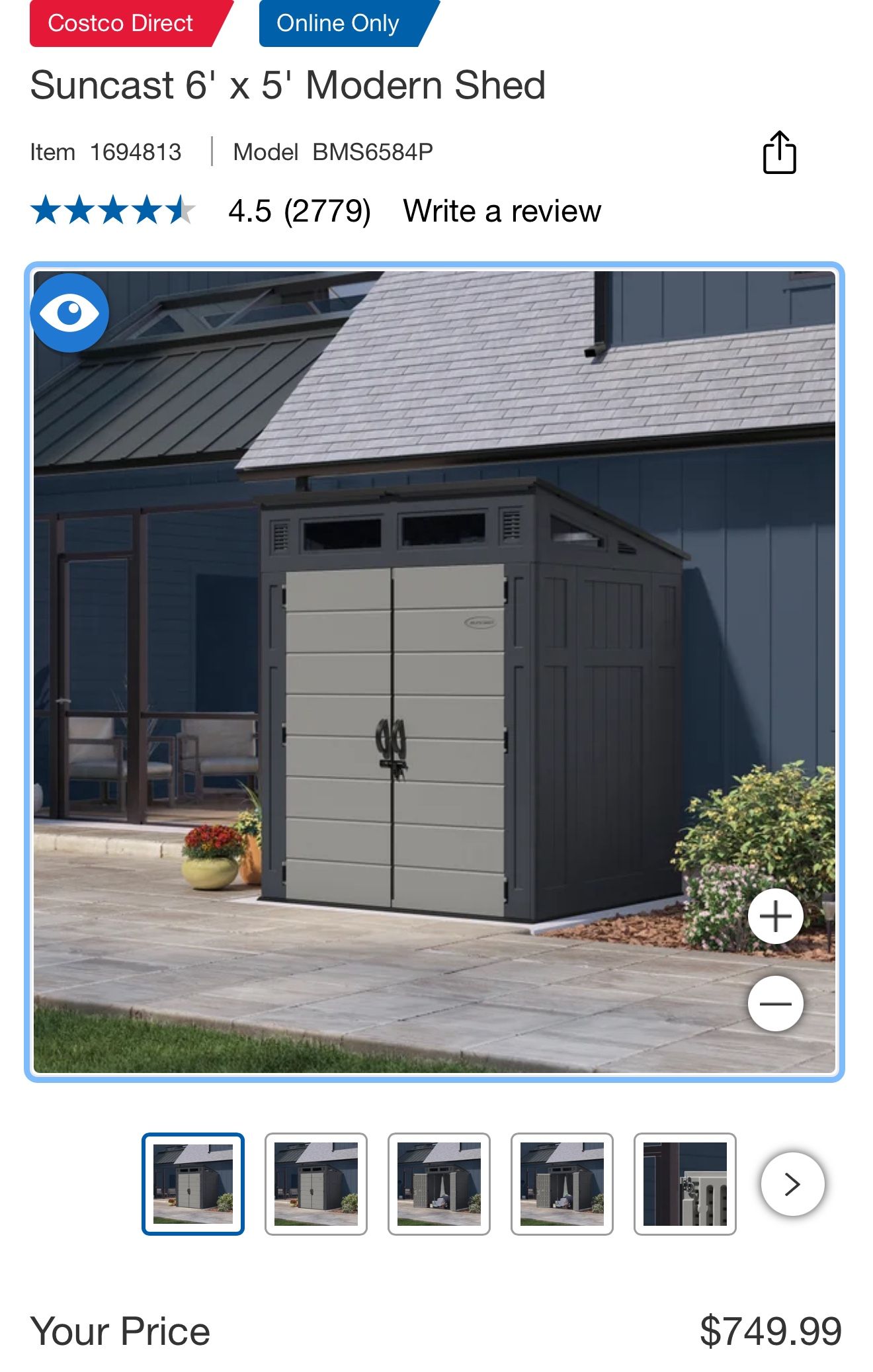 Suncast 6' x 5' Modern Shed- New In Box